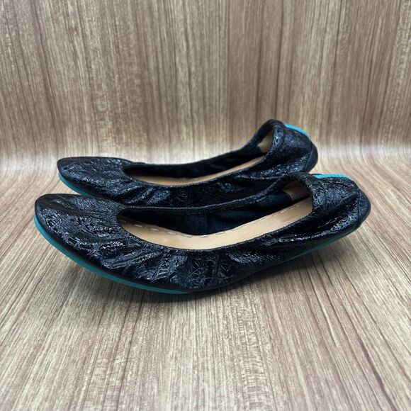 Tieks by Gavrieli Women Size 10 Foldable Ballet Flats Obsidian Black Croc Patent - Picture 11 of 16